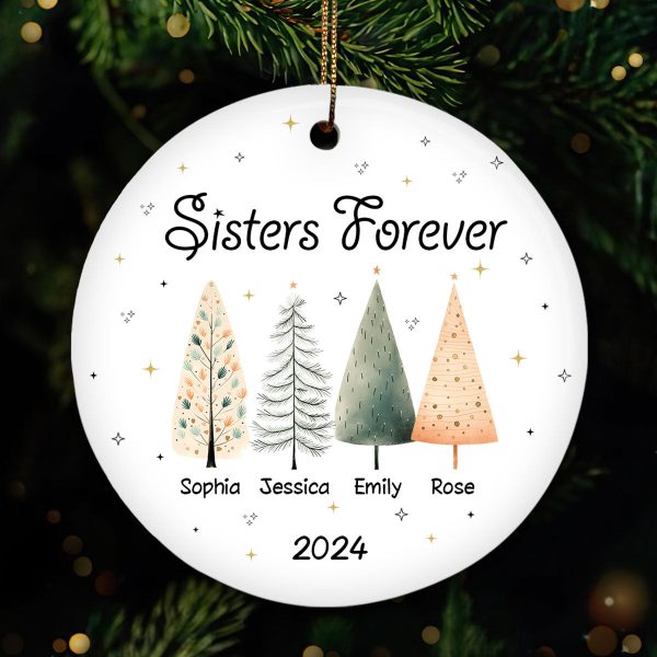 Sisters Besties Cute Christmas Tree Personalized Ceramic Ornament on Sale - Image 5
