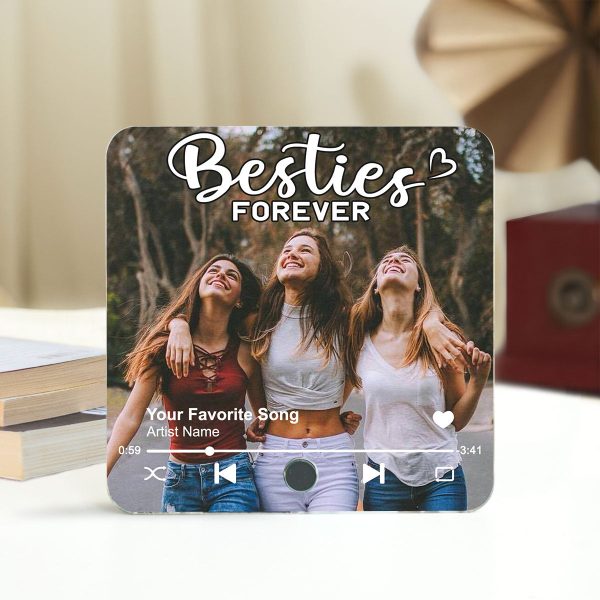 Besties Forever Upload Photo Personalized Music Fridge Magnet, Heartfelt Gift For Best Friends, BFF For Discount