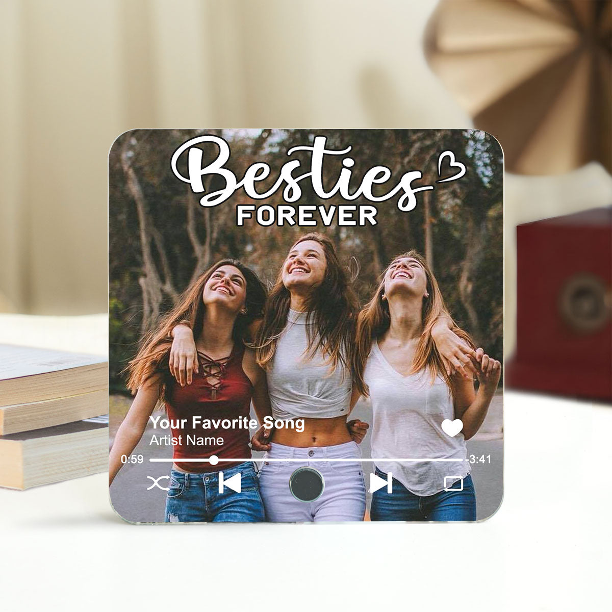 Besties Forever Upload Photo Personalized Music Fridge Magnet, Heartfelt Gift For Best Friends, BFF For Discount