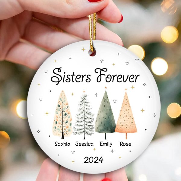 Sisters Besties Cute Christmas Tree Personalized Ceramic Ornament on Sale - Image 4