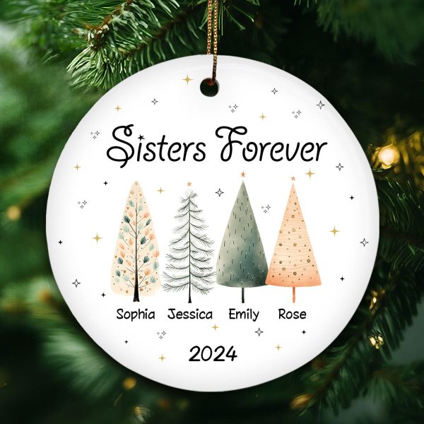 Sisters Besties Cute Christmas Tree Personalized Ceramic Ornament on Sale