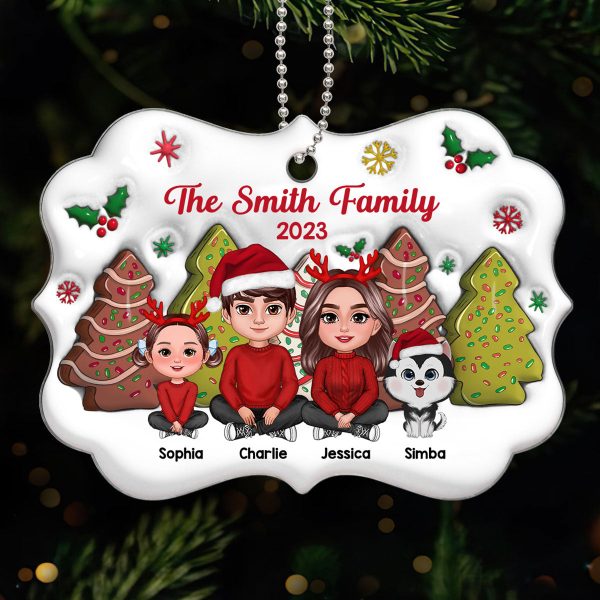 3D Christmas Tree Cakes Inflated Family Sitting Crossed Legs Personalized Acrylic Ornament Fashion