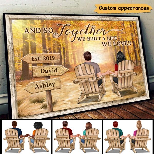 Fall Season Couple Back View Together We Built Life We Love Personalized Horizontal Poster on Sale