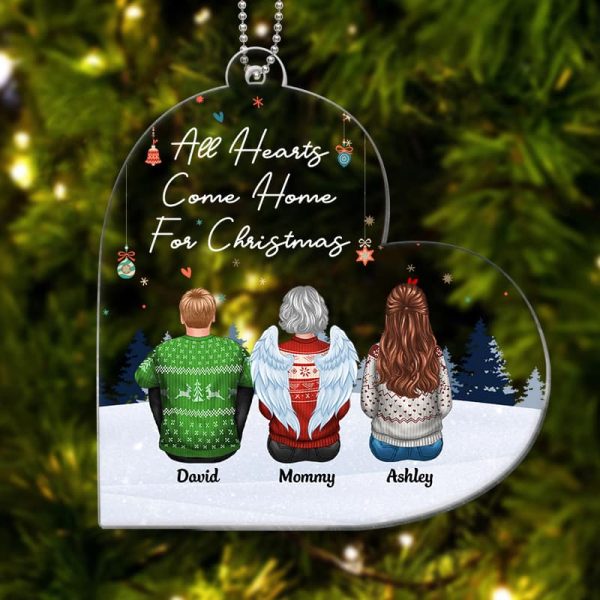 All Hearts Come Home For Christmas Family Heart Shape Personalized Acrylic Ornament For Cheap